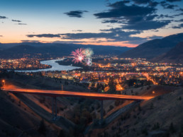 Fireworks for Canada Day are visible over the city of Kamloops, BC